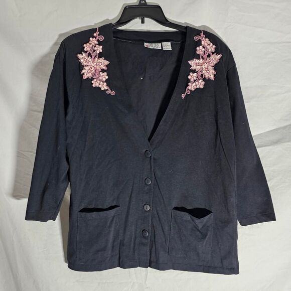 Vintage 90s fairy floral sequin flower collar cardigan - Picture 1 of 3